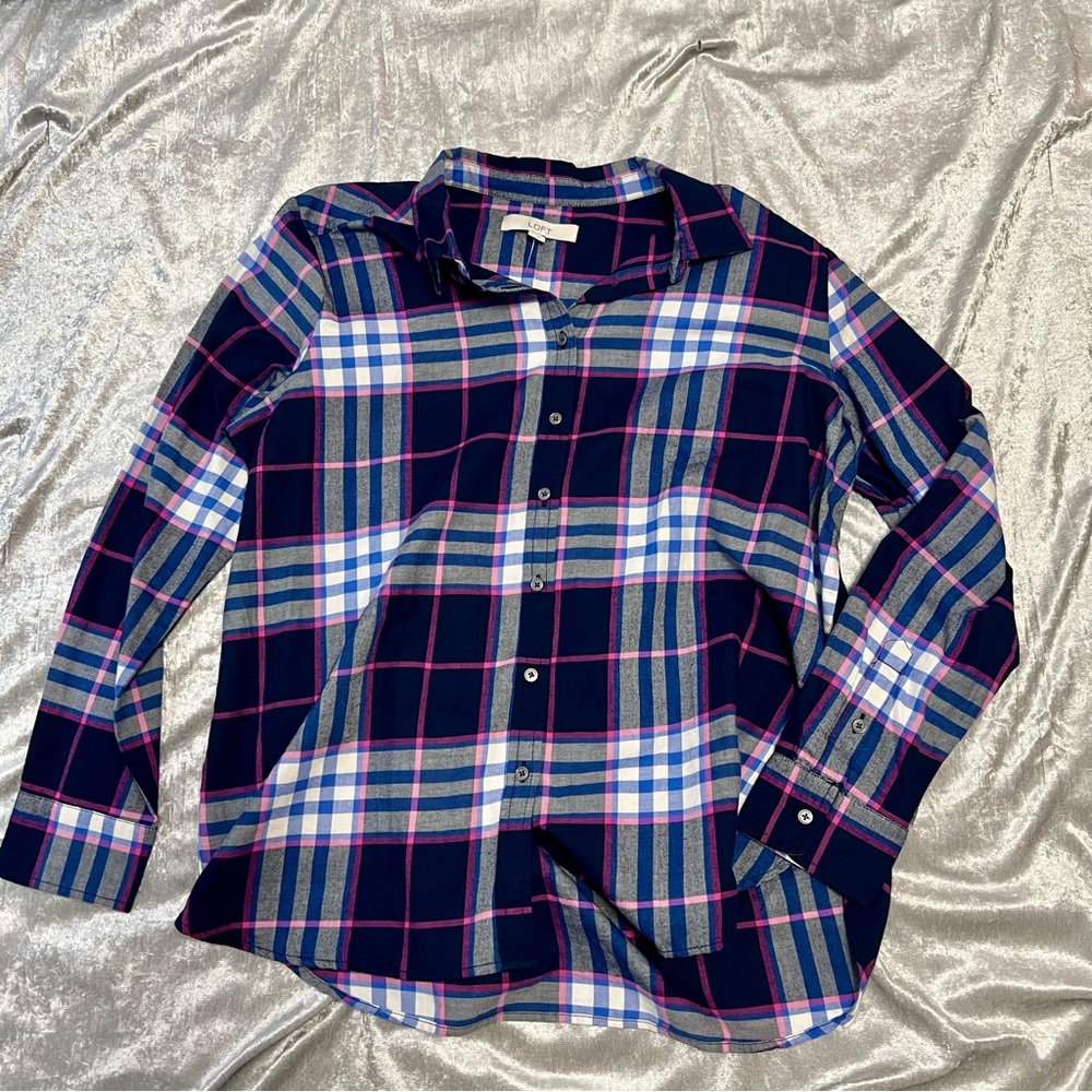 LOFT Checkered Shirt in Blue and Pink